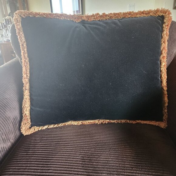 Vintage Buddhist Tapestry Throw Pillow With Fringe Trim 25" x 20" - Picture 3 of 3